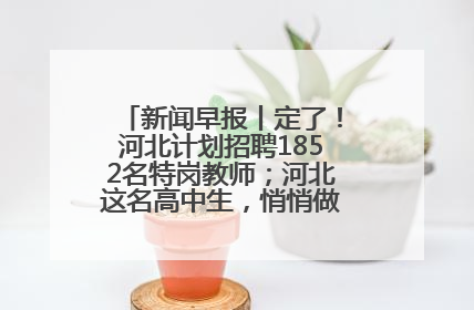 新闻早报丨定了！河北计划招聘1852名特岗教师；河北这名高中生，悄悄做了件超酷的事>>