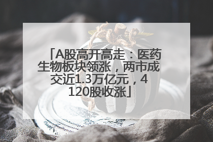 A股高开高走：医药生物板块领涨，两市成交近1.3万亿元，4120股收涨